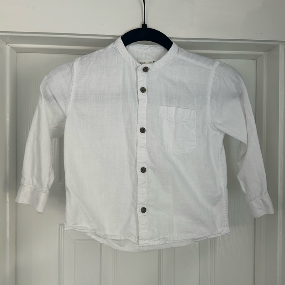 ZARA Boys Long Sleeve Banded Collar Button Up shirt